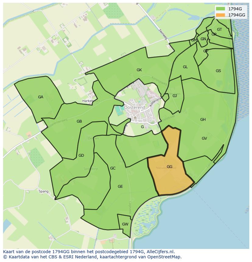 Afbeelding van het postcodegebied 1794 GG op de kaart.