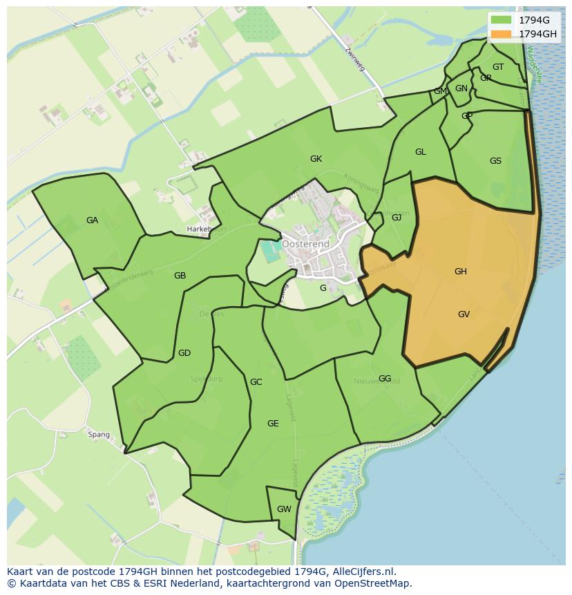 Afbeelding van het postcodegebied 1794 GH op de kaart.