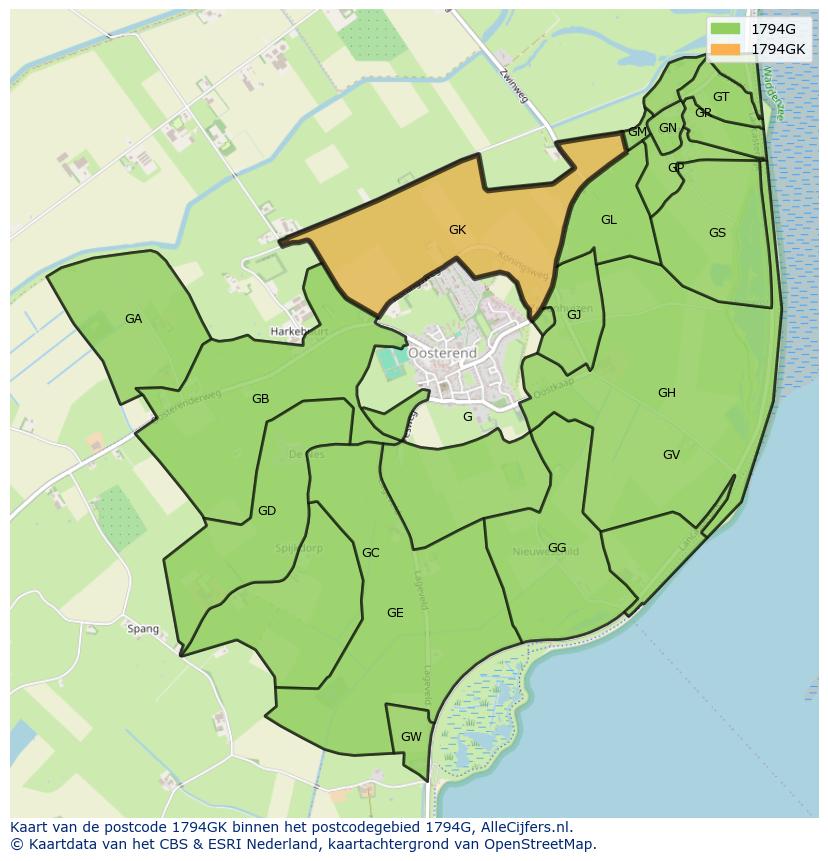 Afbeelding van het postcodegebied 1794 GK op de kaart.