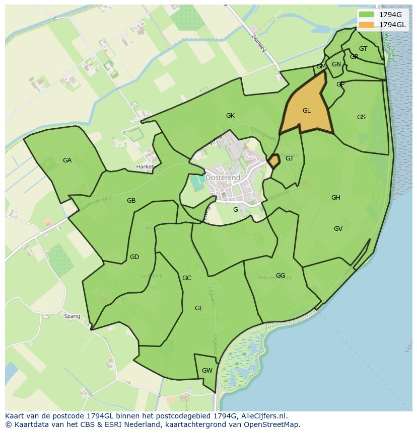Afbeelding van het postcodegebied 1794 GL op de kaart.