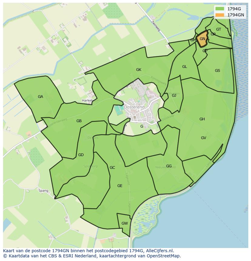 Afbeelding van het postcodegebied 1794 GN op de kaart.