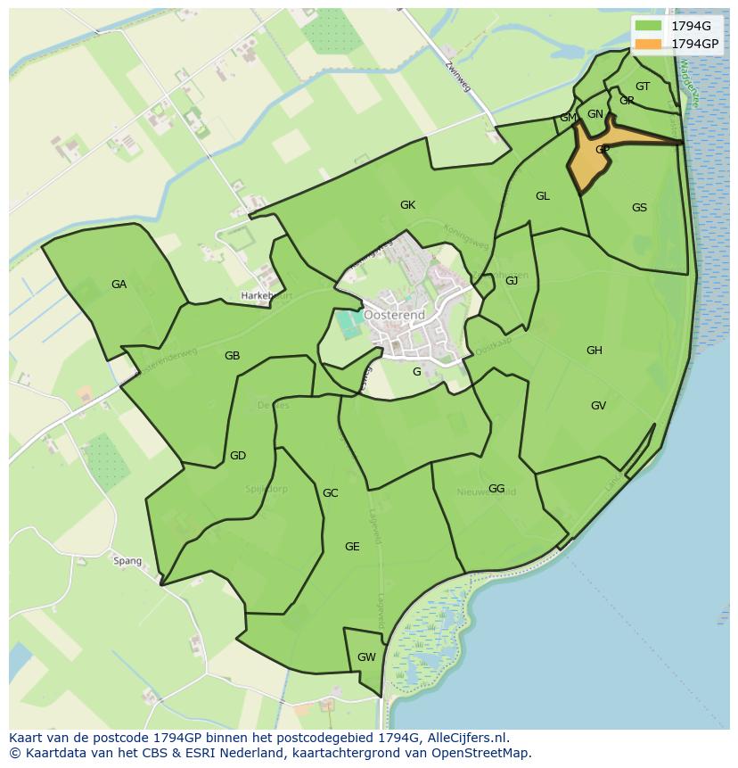 Afbeelding van het postcodegebied 1794 GP op de kaart.