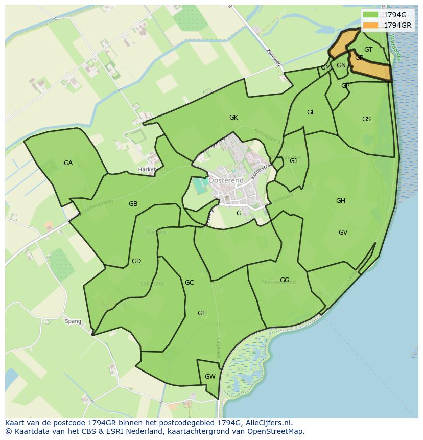 Afbeelding van het postcodegebied 1794 GR op de kaart.