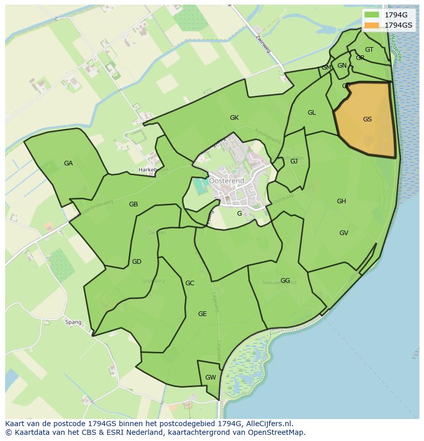 Afbeelding van het postcodegebied 1794 GS op de kaart.