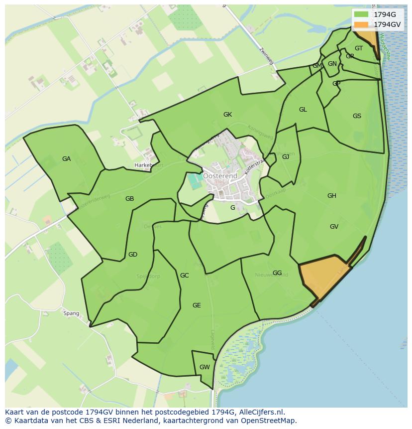 Afbeelding van het postcodegebied 1794 GV op de kaart.