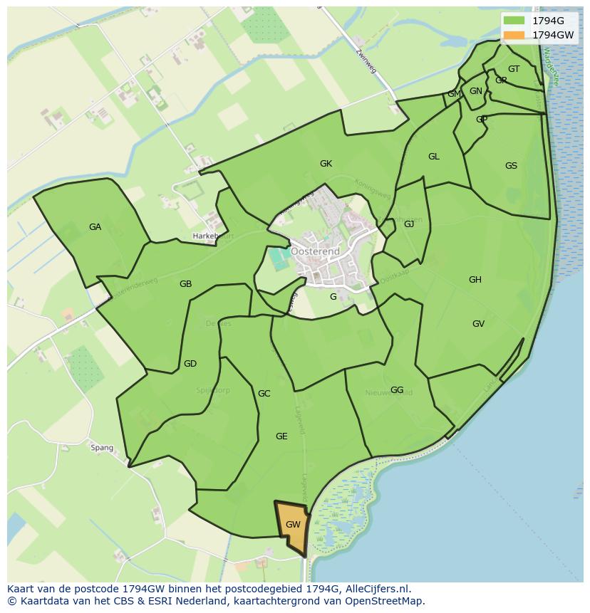 Afbeelding van het postcodegebied 1794 GW op de kaart.