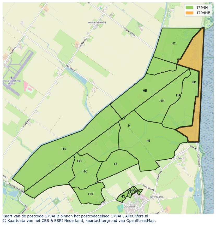Afbeelding van het postcodegebied 1794 HB op de kaart.