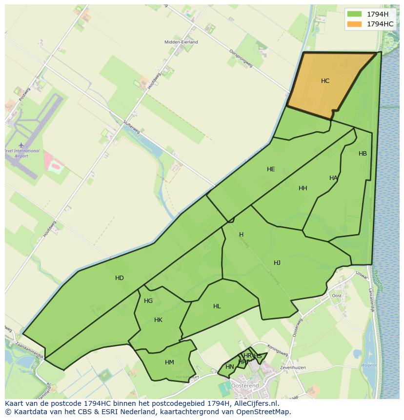 Afbeelding van het postcodegebied 1794 HC op de kaart.