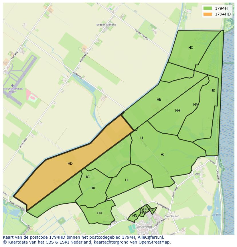 Afbeelding van het postcodegebied 1794 HD op de kaart.