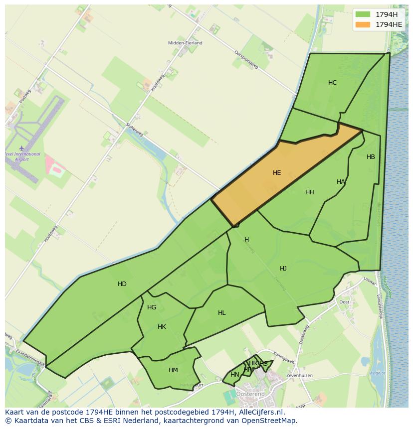 Afbeelding van het postcodegebied 1794 HE op de kaart.