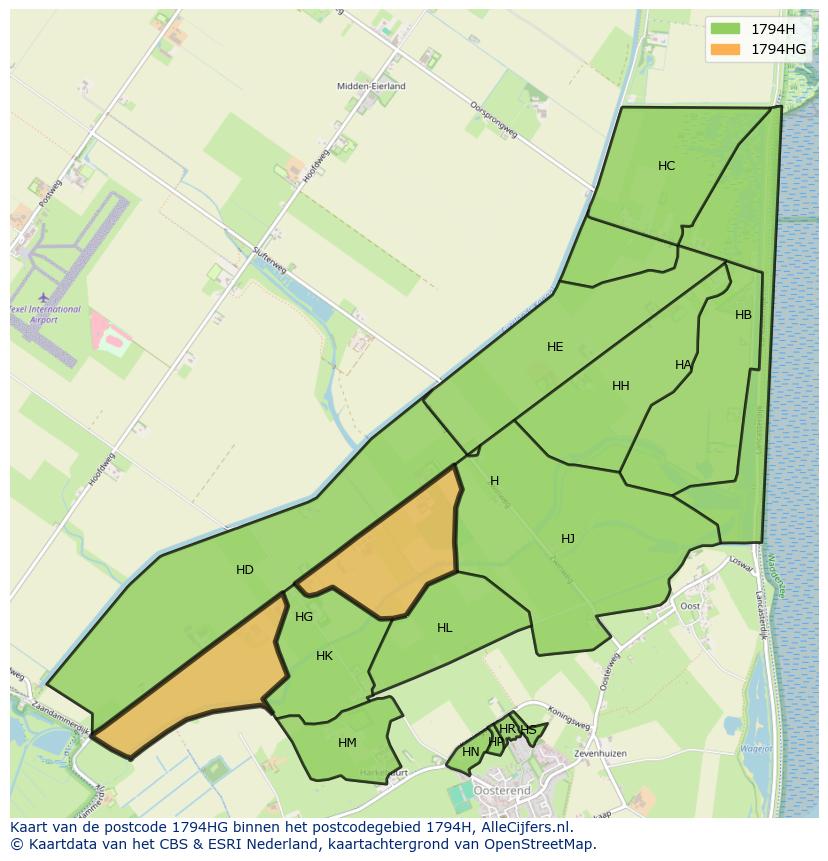 Afbeelding van het postcodegebied 1794 HG op de kaart.