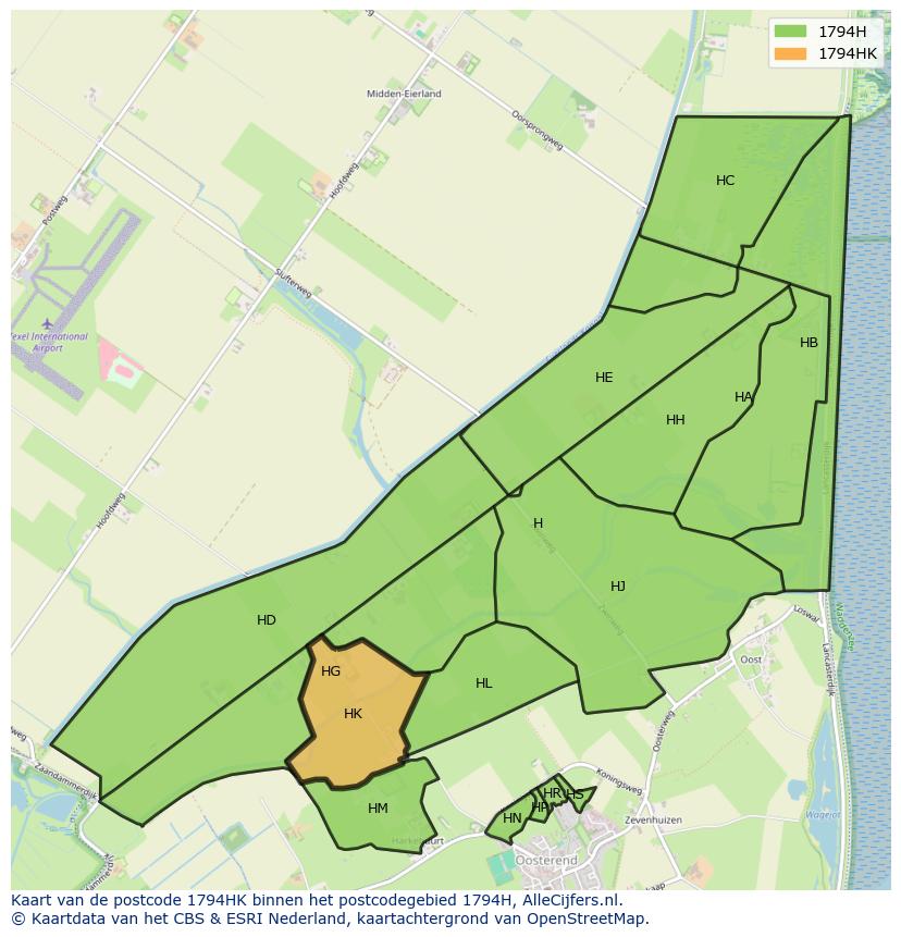 Afbeelding van het postcodegebied 1794 HK op de kaart.