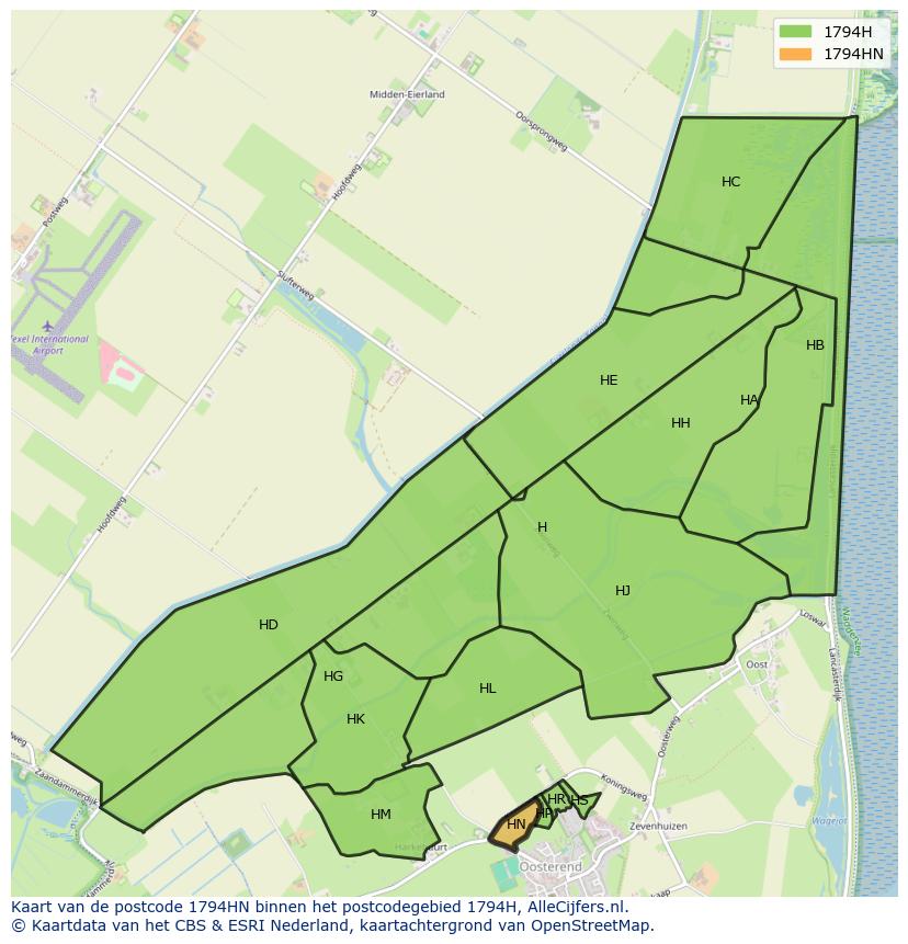 Afbeelding van het postcodegebied 1794 HN op de kaart.