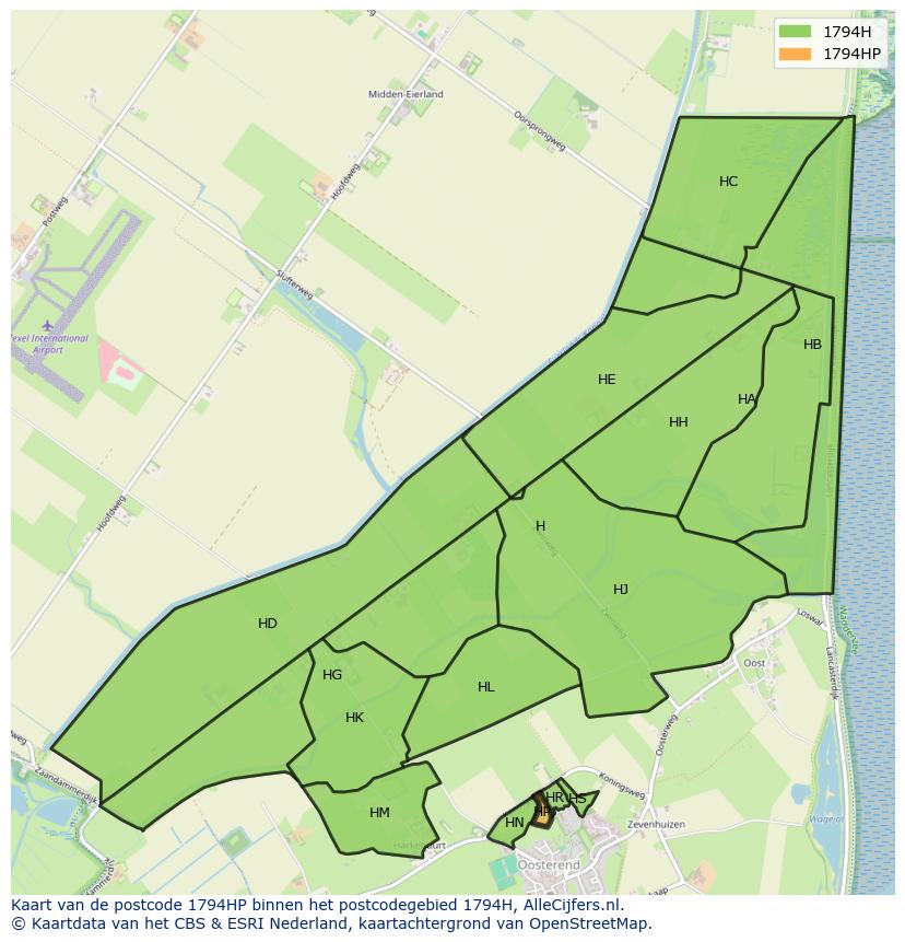 Afbeelding van het postcodegebied 1794 HP op de kaart.