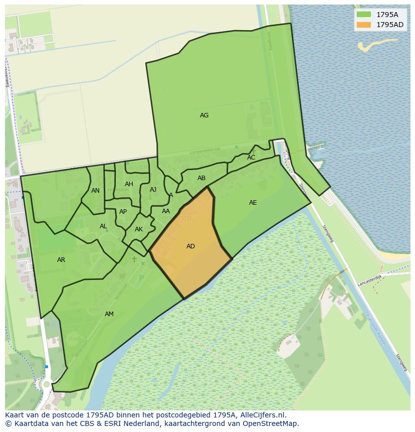 Afbeelding van het postcodegebied 1795 AD op de kaart.