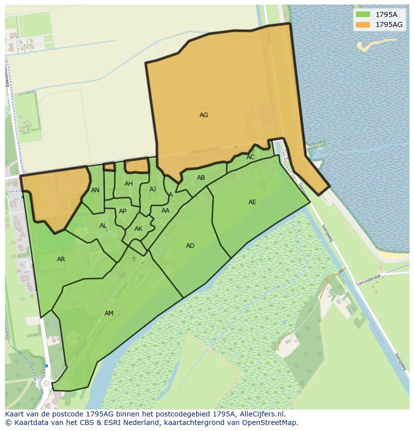 Afbeelding van het postcodegebied 1795 AG op de kaart.