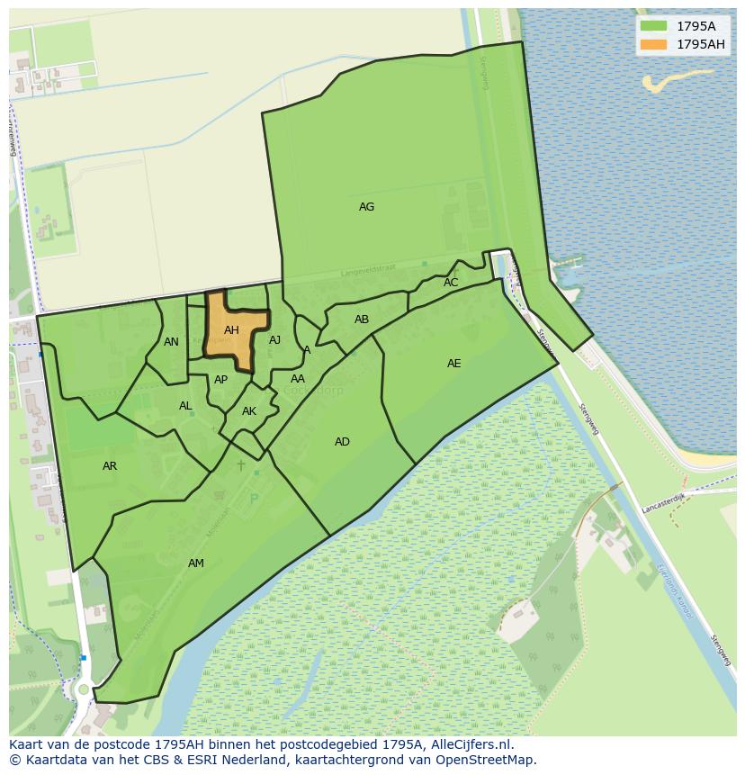 Afbeelding van het postcodegebied 1795 AH op de kaart.