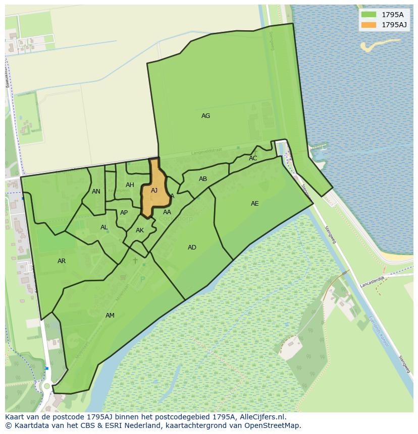 Afbeelding van het postcodegebied 1795 AJ op de kaart.