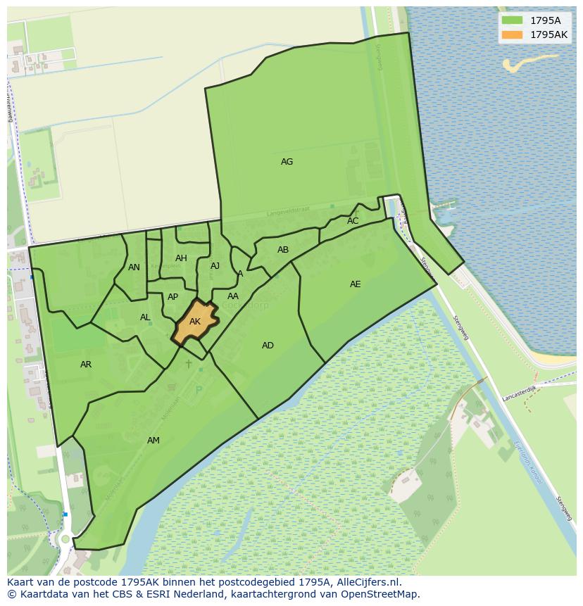 Afbeelding van het postcodegebied 1795 AK op de kaart.