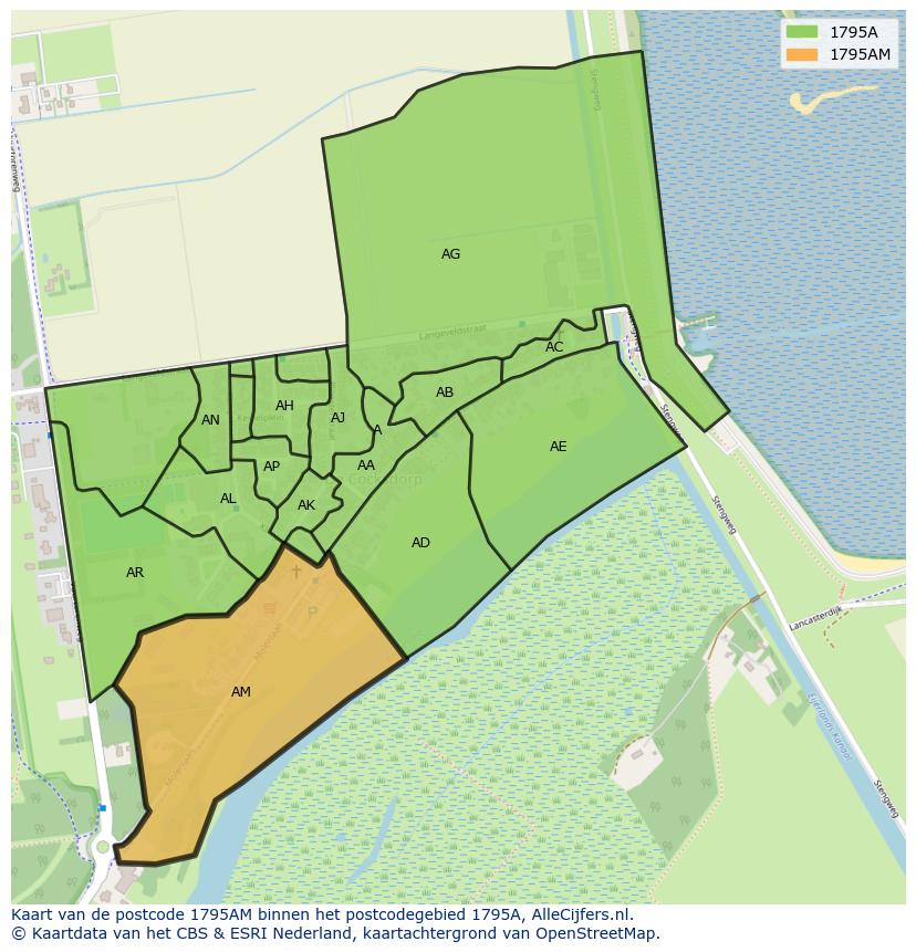 Afbeelding van het postcodegebied 1795 AM op de kaart.