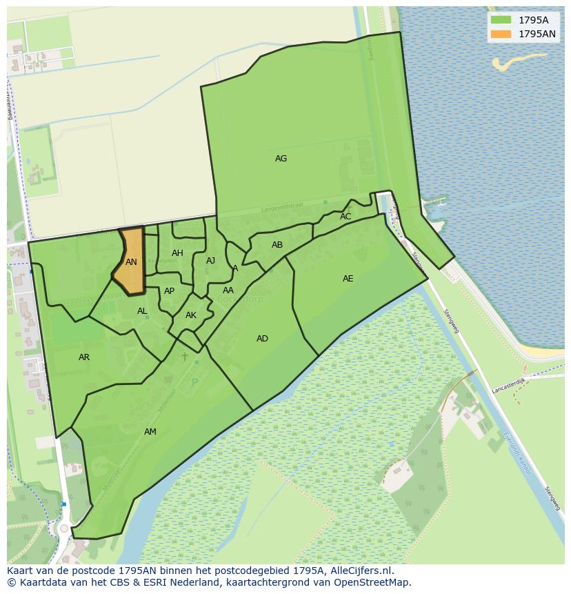 Afbeelding van het postcodegebied 1795 AN op de kaart.