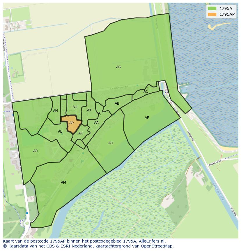 Afbeelding van het postcodegebied 1795 AP op de kaart.