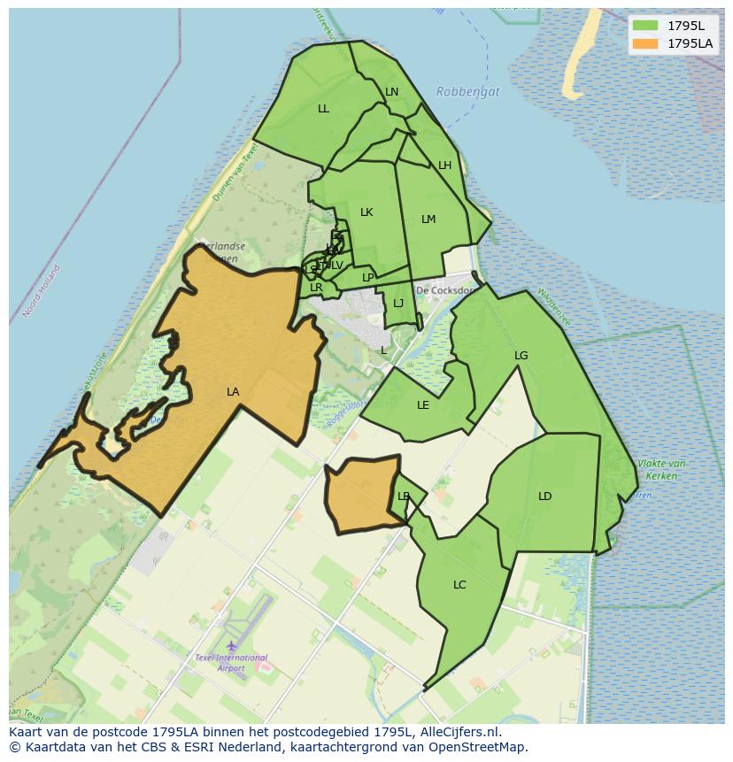 Afbeelding van het postcodegebied 1795 LA op de kaart.