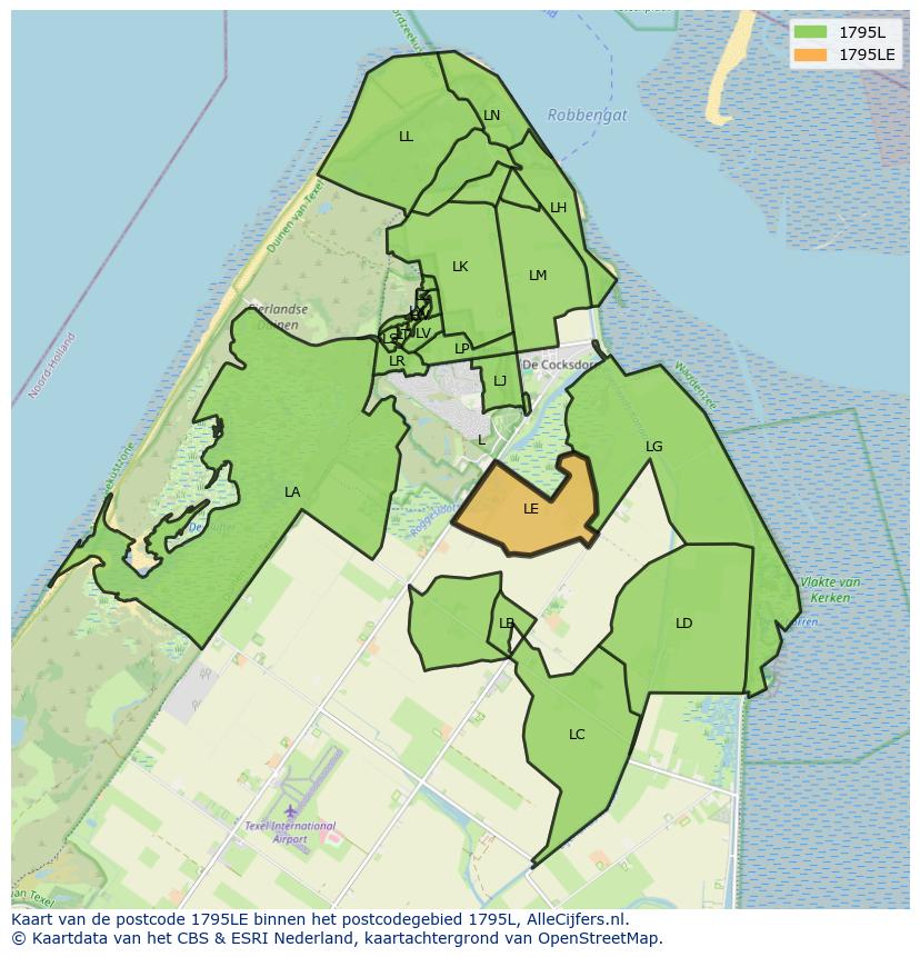 Afbeelding van het postcodegebied 1795 LE op de kaart.