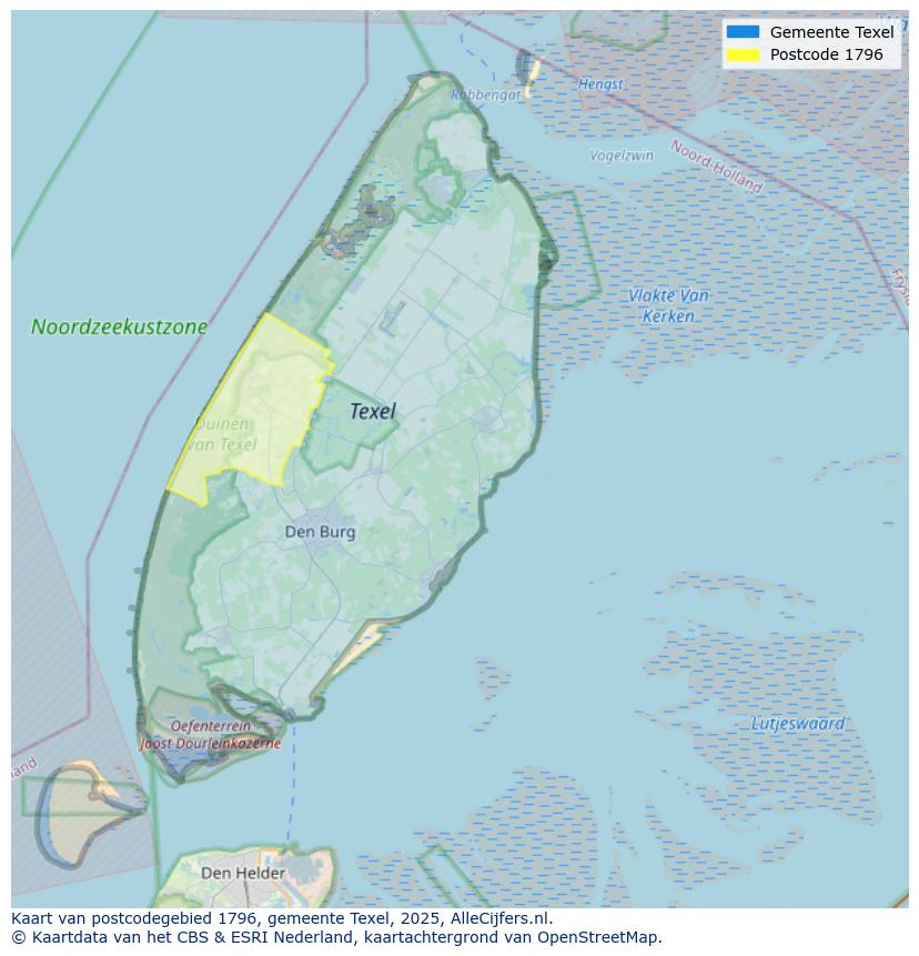Afbeelding van het postcodegebied 1796 op de kaart.