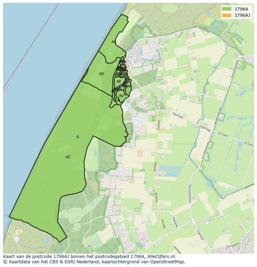 Afbeelding van het postcodegebied 1796 AJ op de kaart.