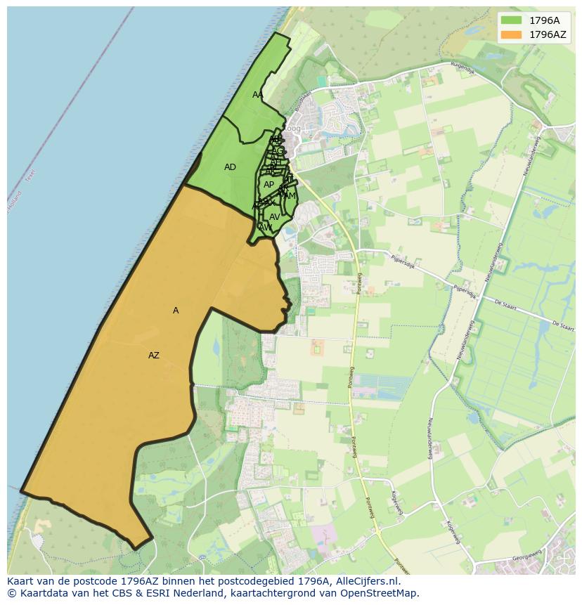 Afbeelding van het postcodegebied 1796 AZ op de kaart.