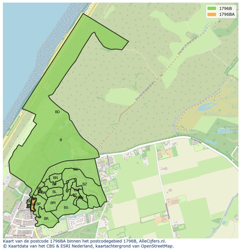 Afbeelding van het postcodegebied 1796 BA op de kaart.