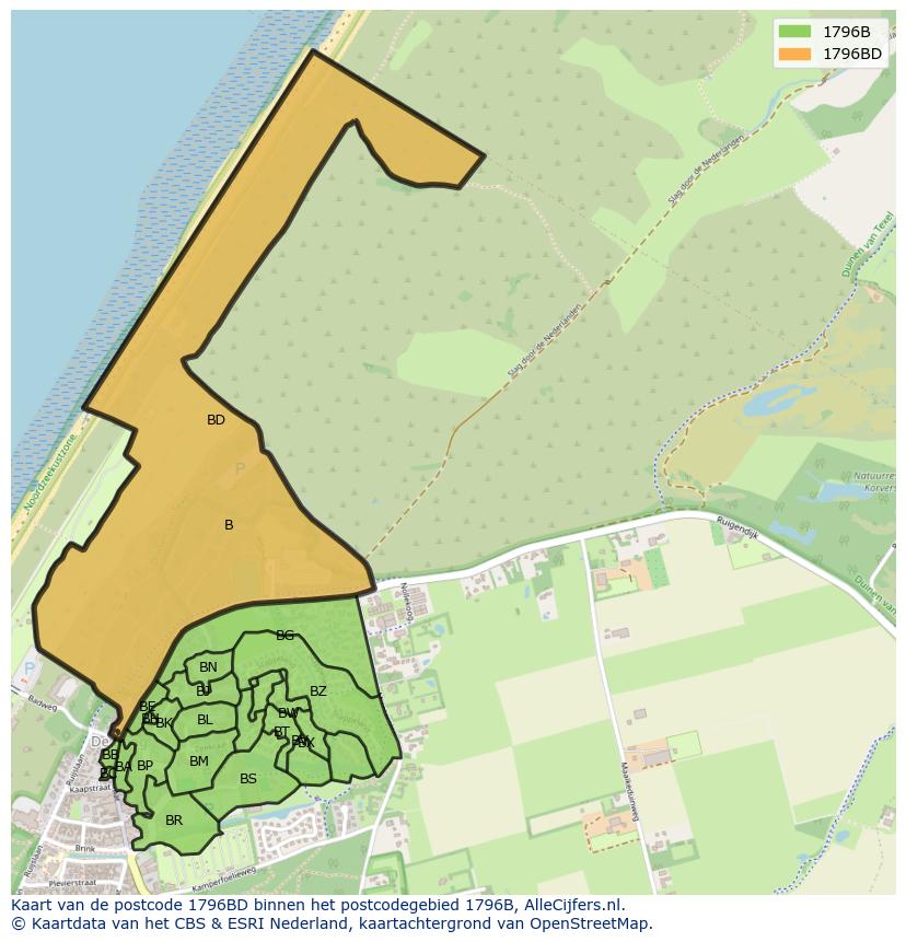 Afbeelding van het postcodegebied 1796 BD op de kaart.