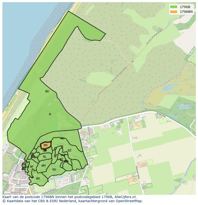 Afbeelding van het postcodegebied 1796 BN op de kaart.