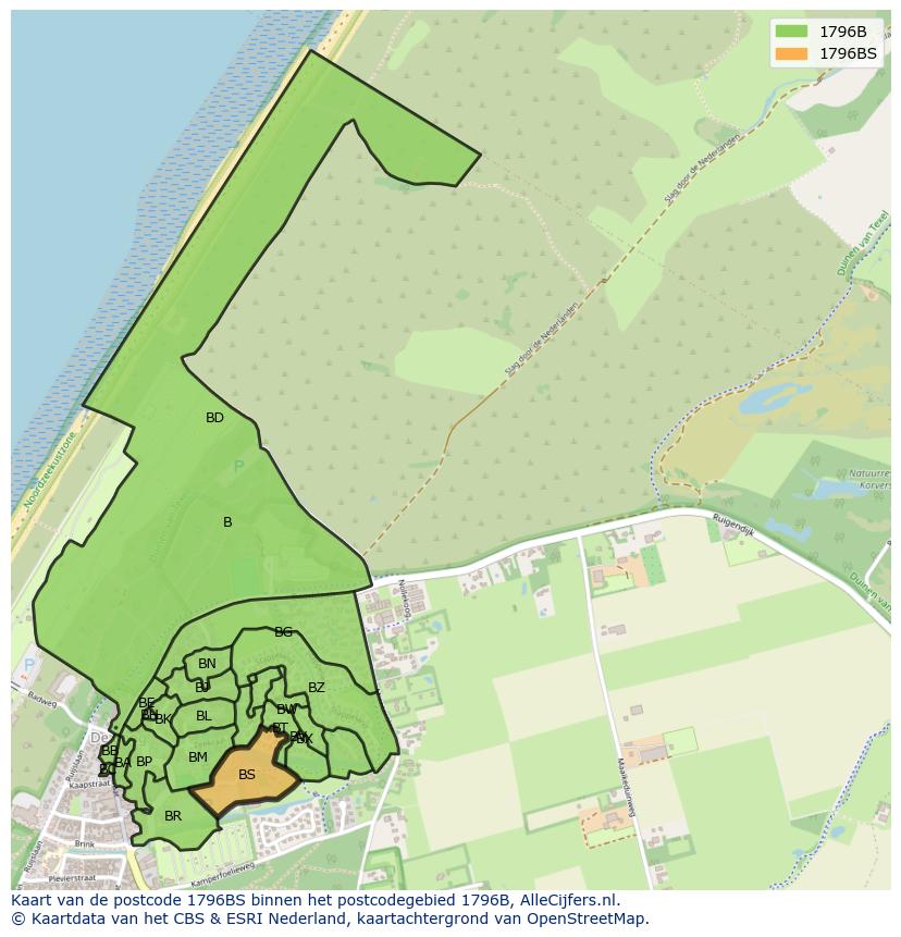 Afbeelding van het postcodegebied 1796 BS op de kaart.