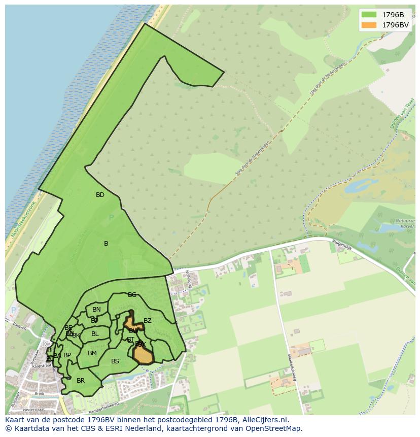 Afbeelding van het postcodegebied 1796 BV op de kaart.