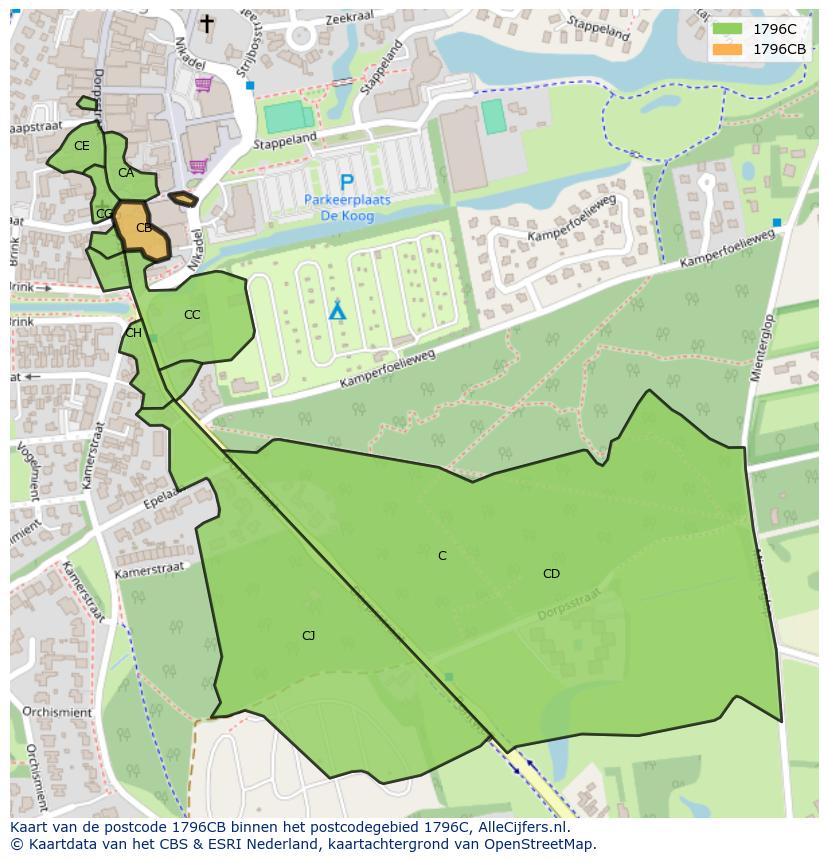 Afbeelding van het postcodegebied 1796 CB op de kaart.