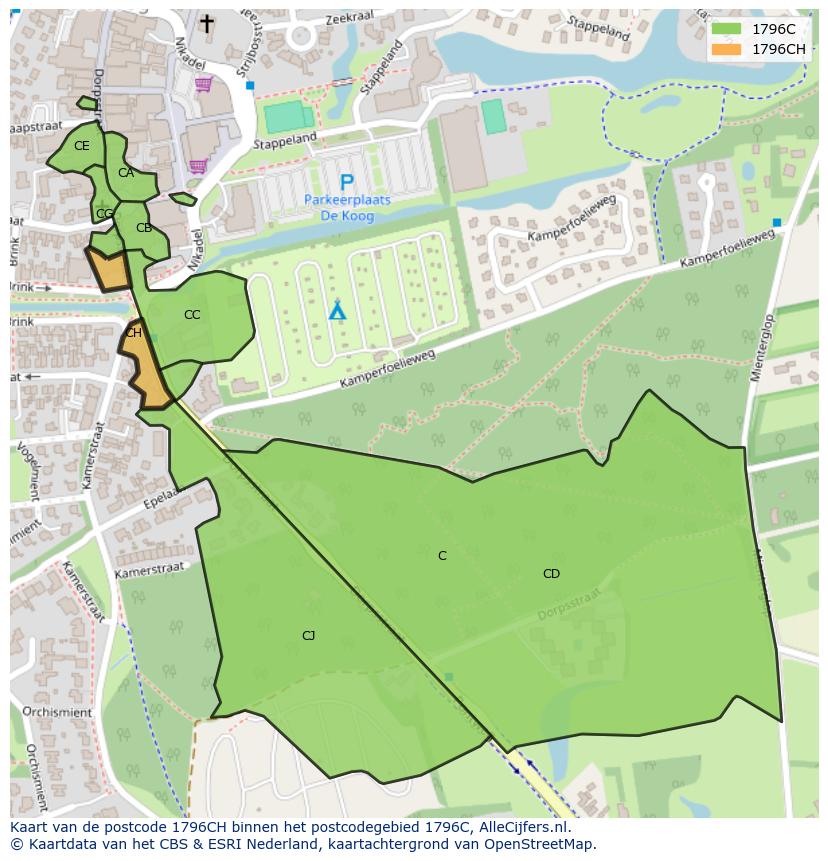 Afbeelding van het postcodegebied 1796 CH op de kaart.