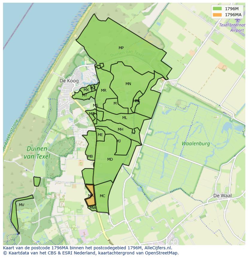 Afbeelding van het postcodegebied 1796 MA op de kaart.