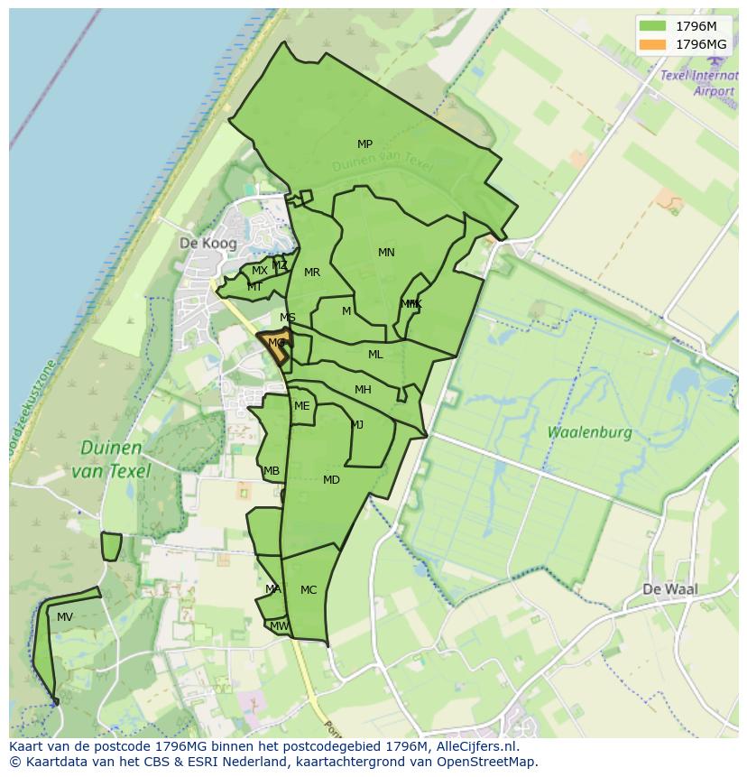 Afbeelding van het postcodegebied 1796 MG op de kaart.