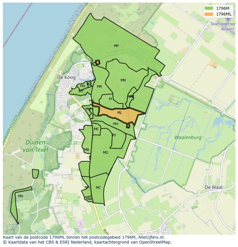 Afbeelding van het postcodegebied 1796 ML op de kaart.