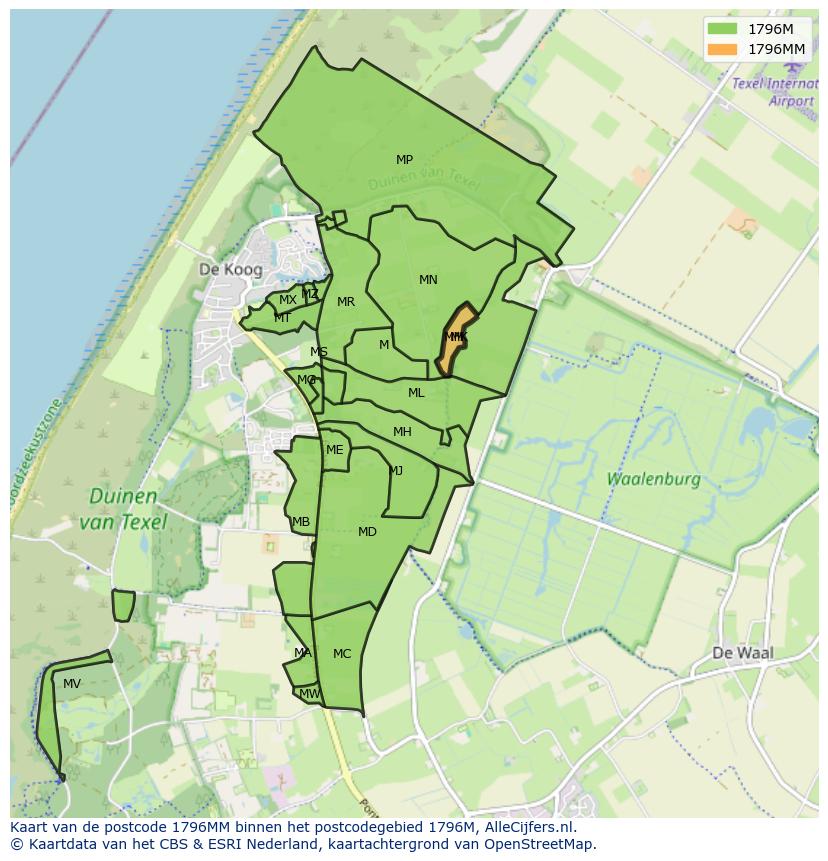 Afbeelding van het postcodegebied 1796 MM op de kaart.