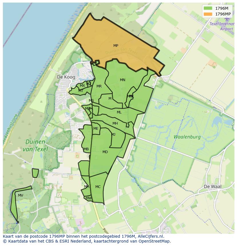 Afbeelding van het postcodegebied 1796 MP op de kaart.