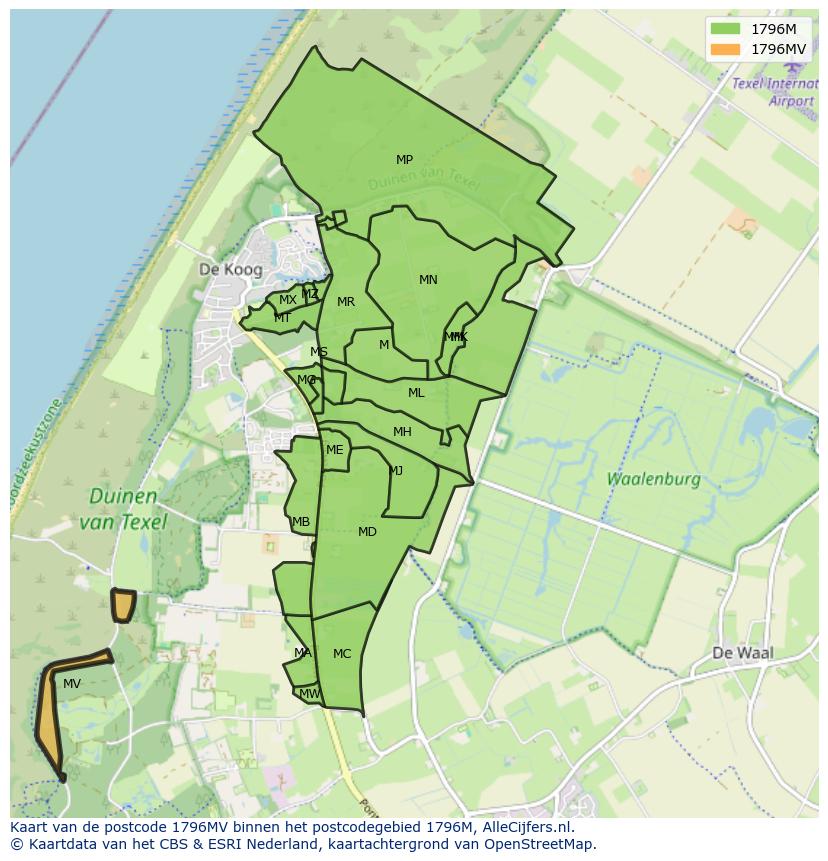Afbeelding van het postcodegebied 1796 MV op de kaart.