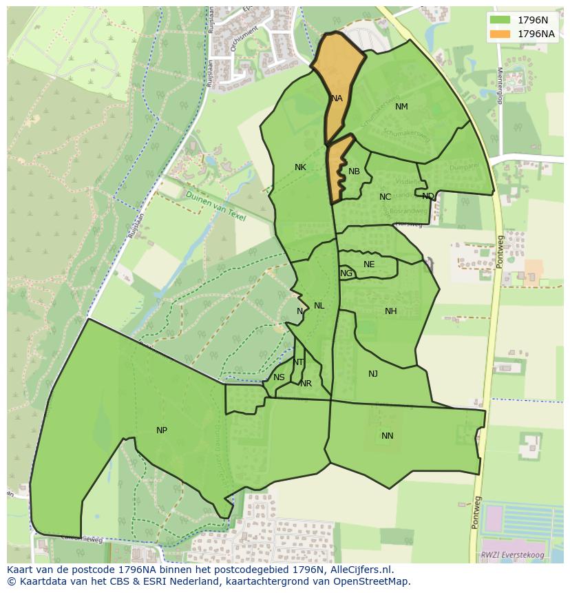 Afbeelding van het postcodegebied 1796 NA op de kaart.