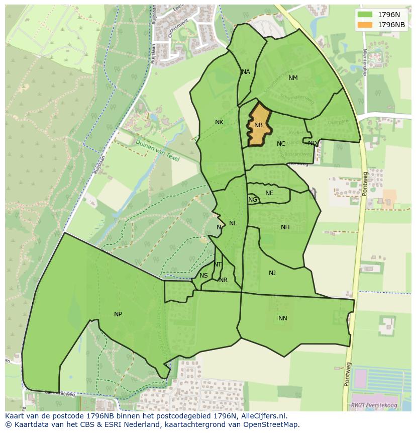 Afbeelding van het postcodegebied 1796 NB op de kaart.
