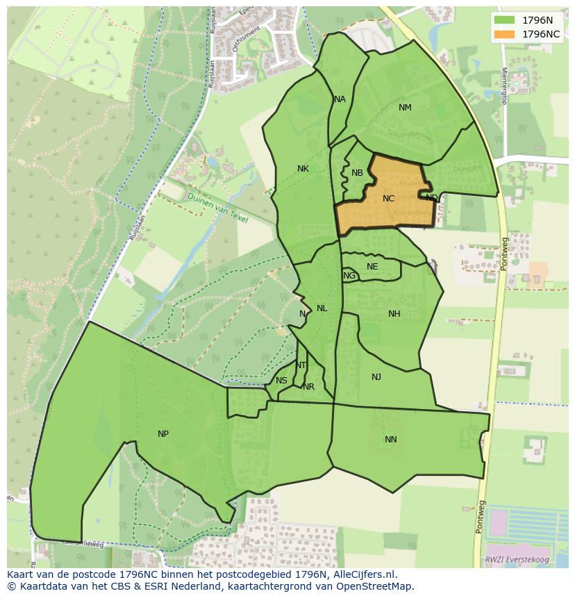 Afbeelding van het postcodegebied 1796 NC op de kaart.