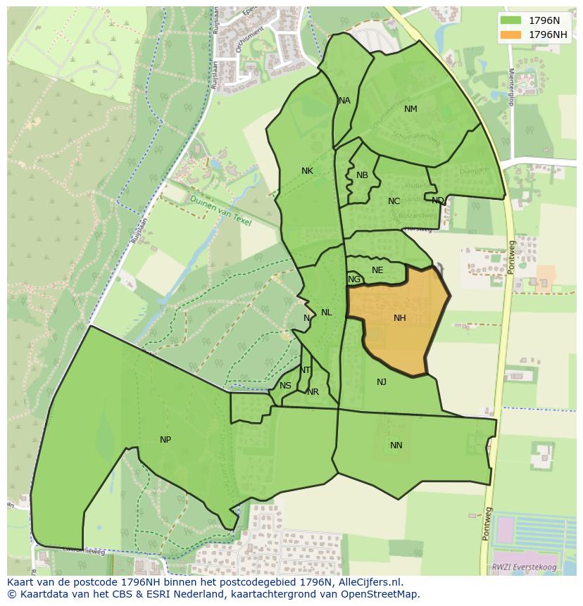 Afbeelding van het postcodegebied 1796 NH op de kaart.