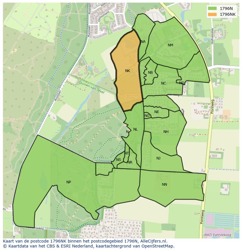Afbeelding van het postcodegebied 1796 NK op de kaart.