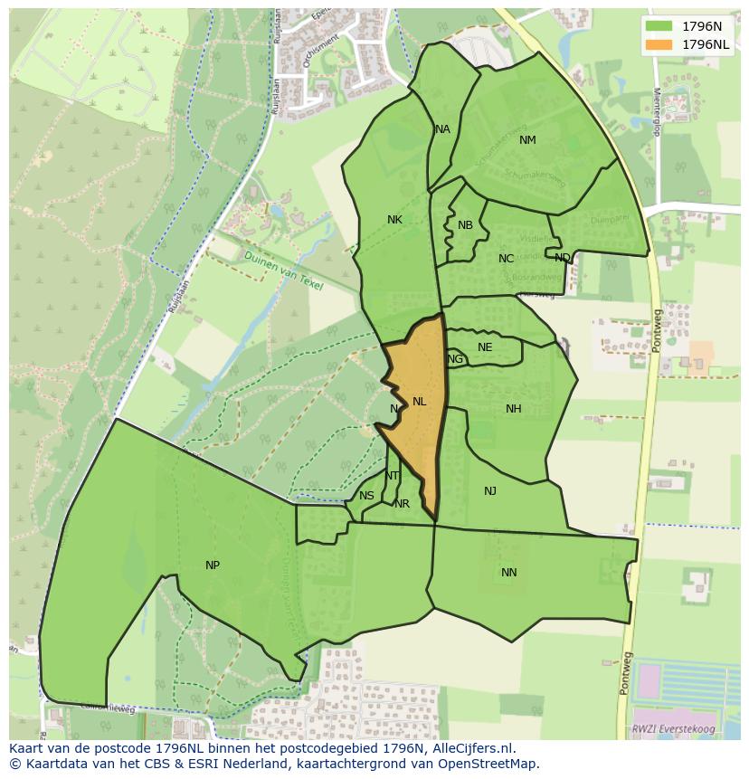 Afbeelding van het postcodegebied 1796 NL op de kaart.